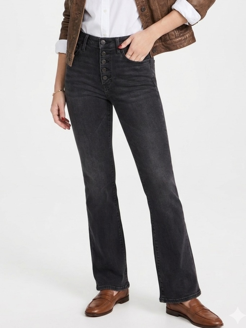Joe's Jeans The Hi Honey High Rise Curvy Bootcut Button Fly Black Denim 26